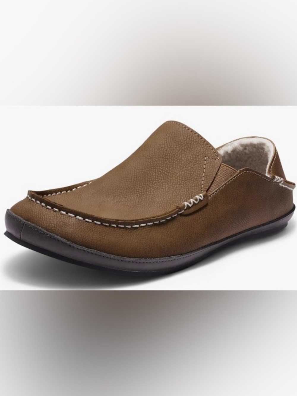 Men's Slip-On Casual Moccasin Slippers in Brown Leather